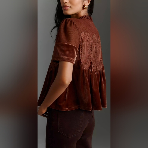 Anthropologie En Elly Velvet Scallop Top In Raspberry (New w/Tags) - Picture 5 of 8